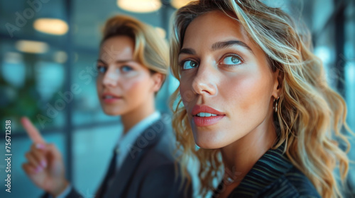 Two Women in Business Attire Observing Something