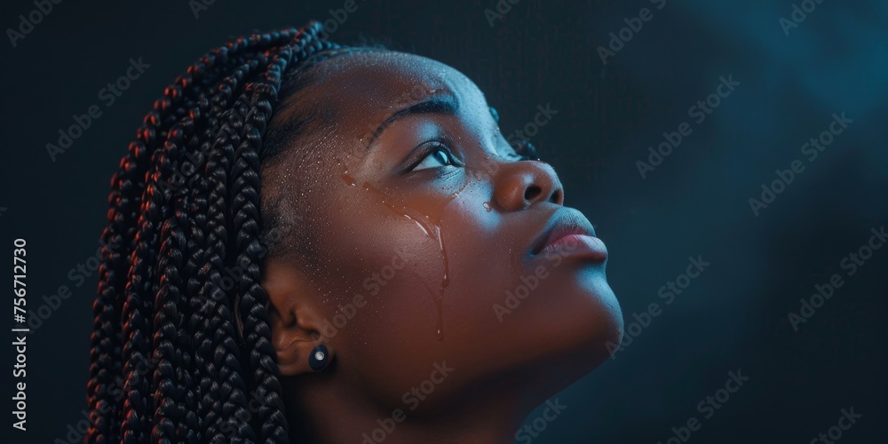 young african american woman praying to god in tears Generative AI ...