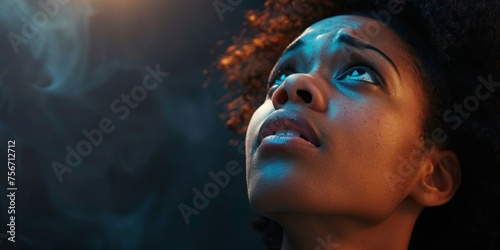 young african american woman praying to god in tears Generative AI photo