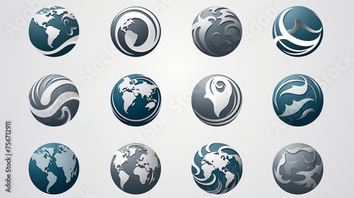 logos of the globe set international collection on grayscale background
