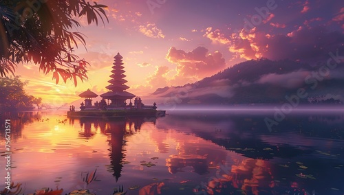 Nyepi day of silence background temple at sunset
