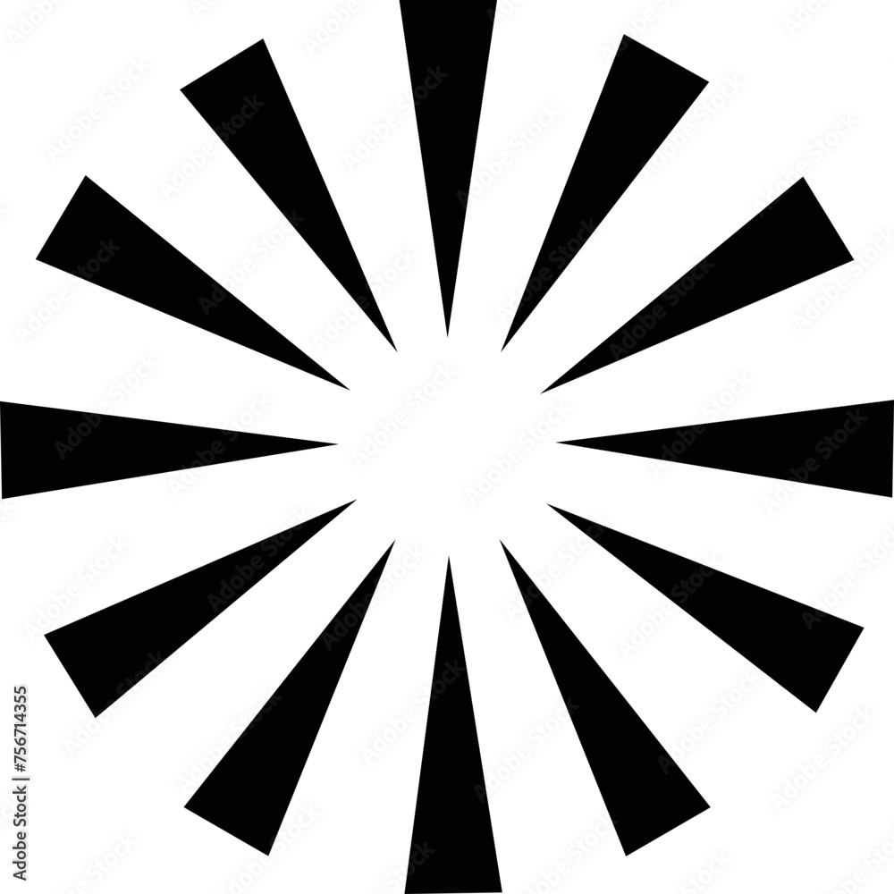 Sunburst element radial stripes or sunburst backgrounds icons of rays design. Retro stars black vector isolated on transparent. Editable stock flat geometric sunburst symbol.