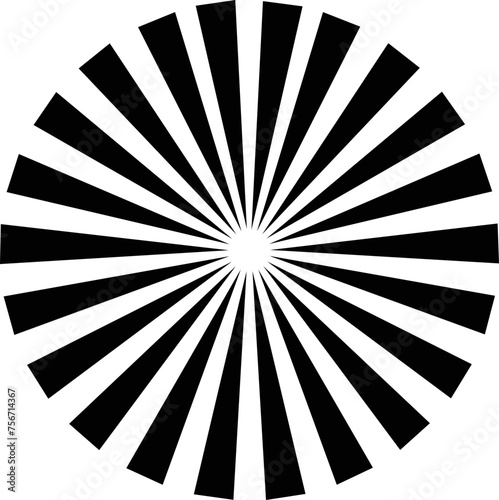 Sunburst element radial stripes or sunburst backgrounds icons of rays design. Retro stars black vector isolated on transparent. Editable stock flat geometric sunburst symbol.