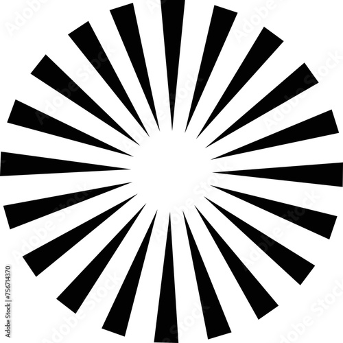 Sunburst element radial stripes or sunburst backgrounds icons of rays design. Retro stars black vector isolated on transparent. Editable stock flat geometric sunburst symbol.