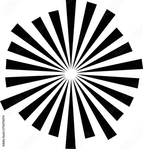 Sunburst element radial stripes or sunburst backgrounds icons of rays design. Retro stars black vector isolated on transparent. Editable stock flat geometric sunburst symbol.