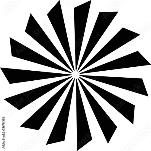 Sunburst element radial stripes or sunburst backgrounds icons of rays design. Retro stars black vector isolated on transparent. Editable stock flat geometric sunburst symbol.