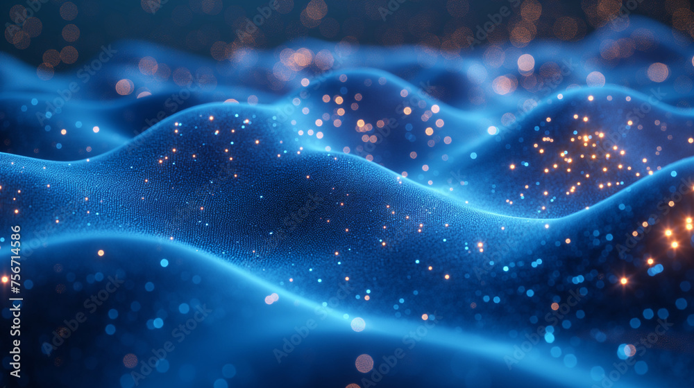 Fototapeta premium Abstract Waves, Bokeh, Dots Futuristic Blue Technology Stars