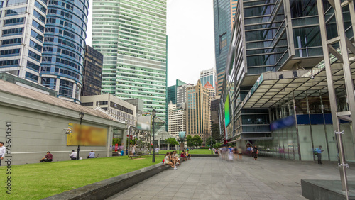 Photography Skyscraper towers at Raffles Place in Singapore Financial Centre timelapse hyper