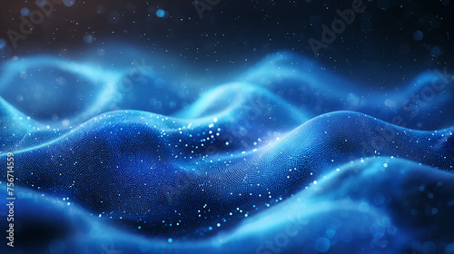 Abstract Waves, Bokeh, Dots Astronomy Universe Blue Ocean Cosmos