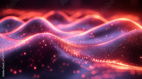 Abstract Waves, Bokeh, Dots background technology glow, neon © Traction Graphics