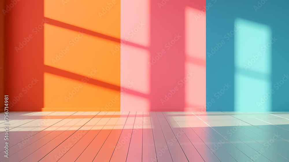 Rainbow reflects colorful sunlight on the textured surface of the wall