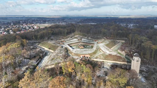 Aerial drone view of Nysa Stronghold early modern defensive systems. Fort nysa. Prussian fortress nysa in Opole. Fort Prussia, erected on the hills of the northern bank of the Nysa Klodzka river. photo