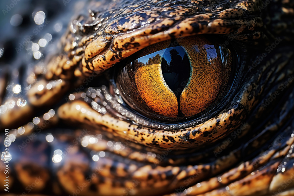 Close-up of Crocodile Eye Reflecting Nature Close-up of Crocodile Eye Reflecting Nature