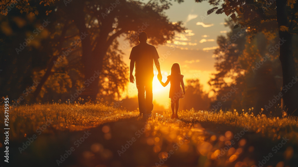 Homeward Bound: Father and Daughter’s Evening Stroll
 - obrazy, fototapety, plakaty 