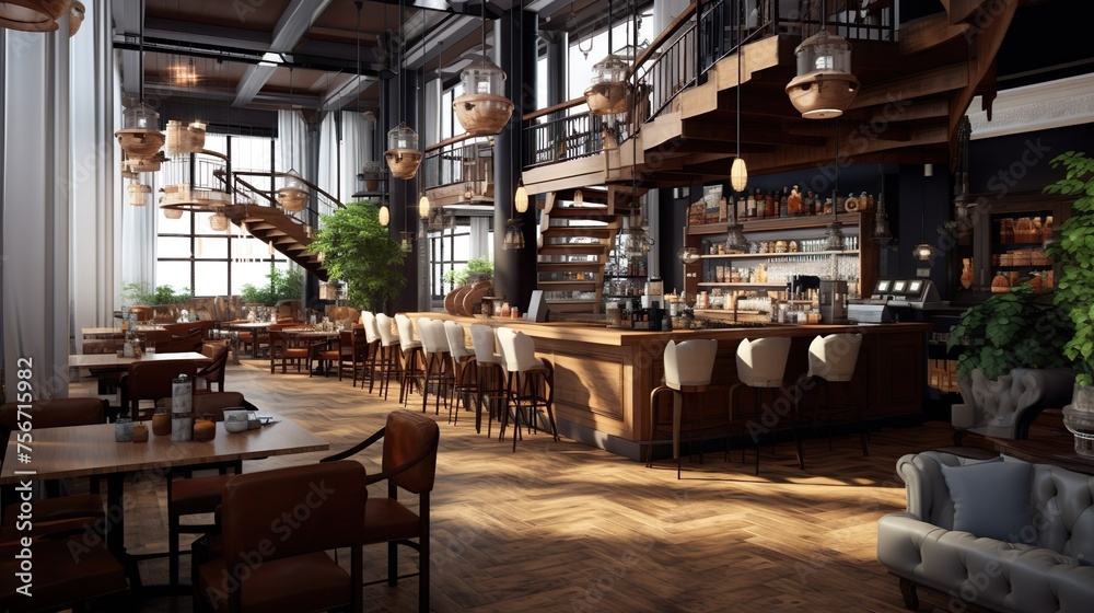 Luxury cafe public restaurant bar with chairs and tables, Modern vintage design. Luxury cafe public restaurant bar with chairs and tables, Modern vintage design.
