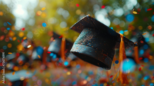 Achievement Unleashed: Grad Hats Amidst Confetti 