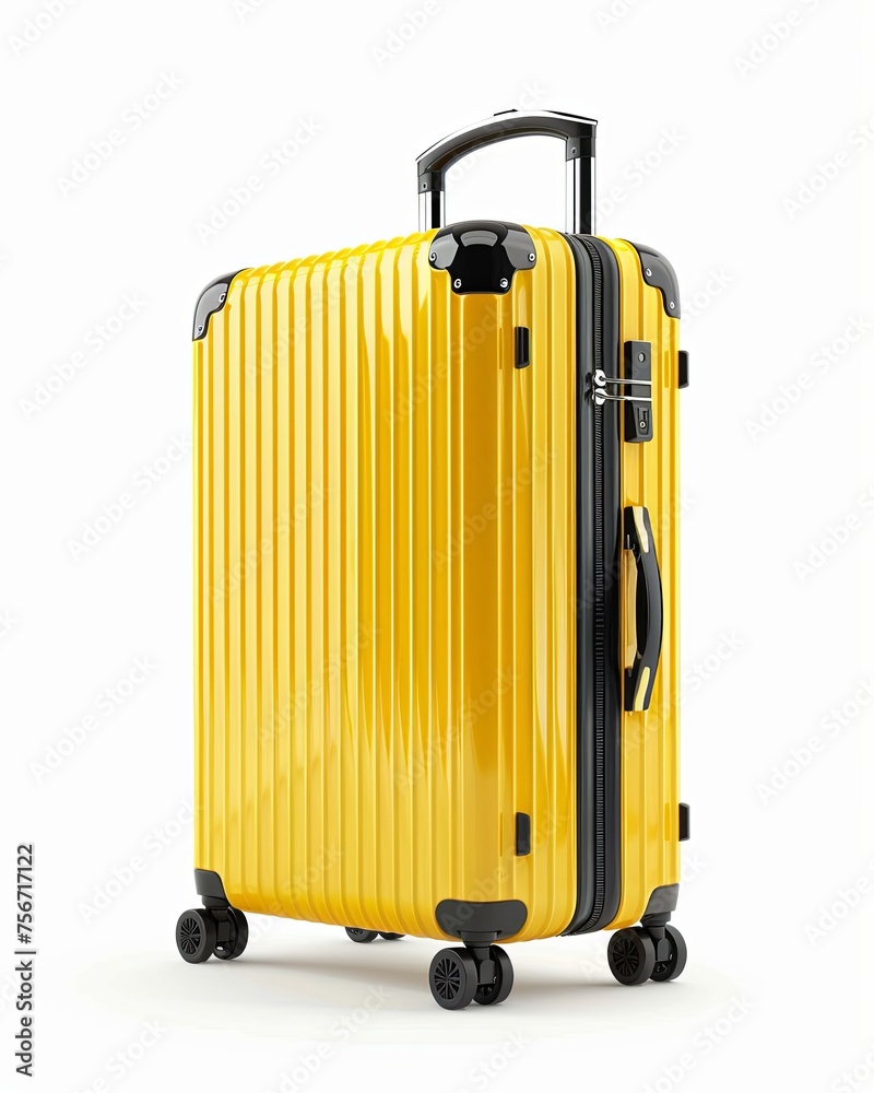 large yellow travel suitcase. on an isolated white background. generative AI large yellow travel suitcase. on an isolated white background. generative AI