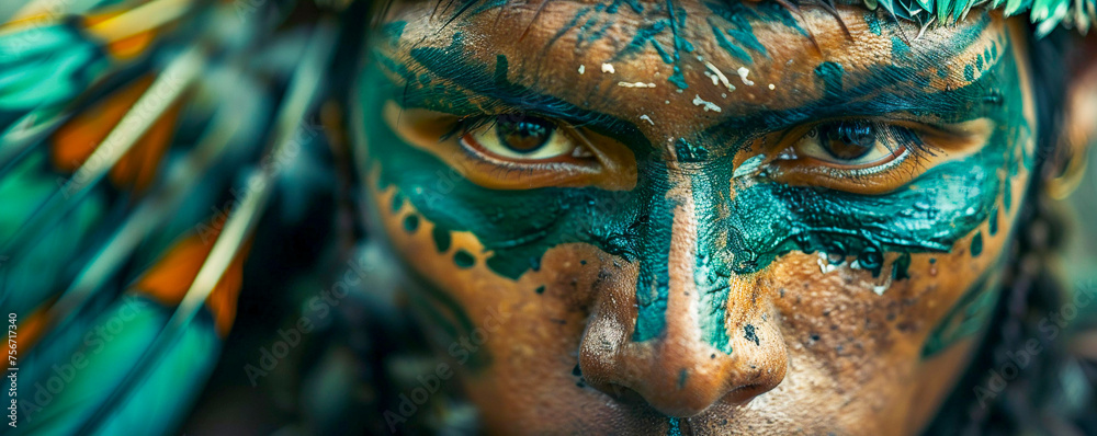 Mayan warrior, close up portrait, Generative AI