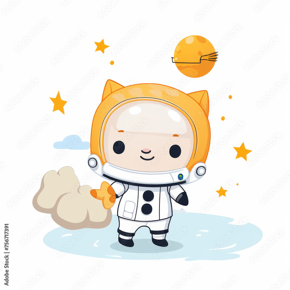 Cute cat astronaut exploring a cheese planet in a fantasy universe. Cute cat astronaut exploring a cheese planet in a fantasy universe.