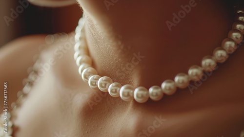 pearl beads on the neck.