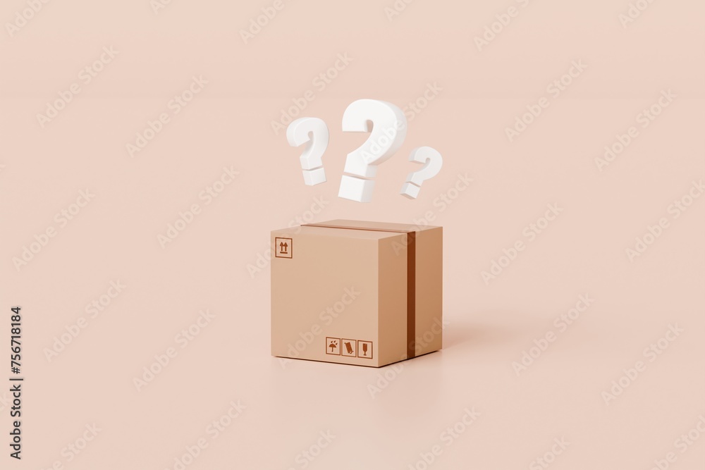 3d Mystery box, Delivery box or Cardboard box with question mark FAQ ...