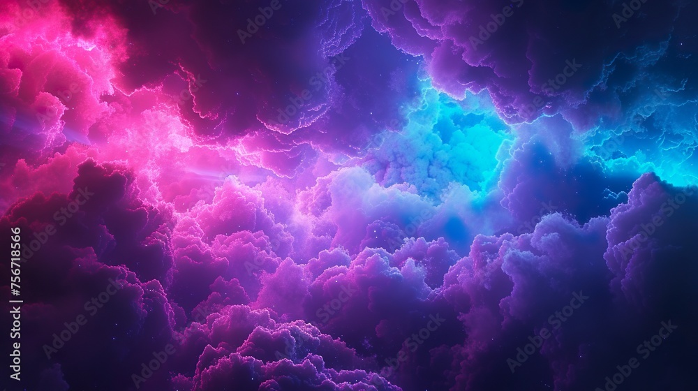 3d render Colorful blue and pink smoke clouds in muted tones flowing in water on grey background