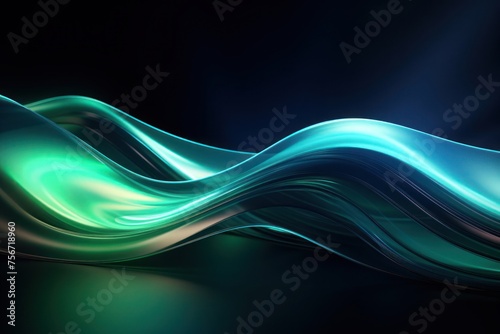 Green and Blue Wave on Black Background Generative AI
