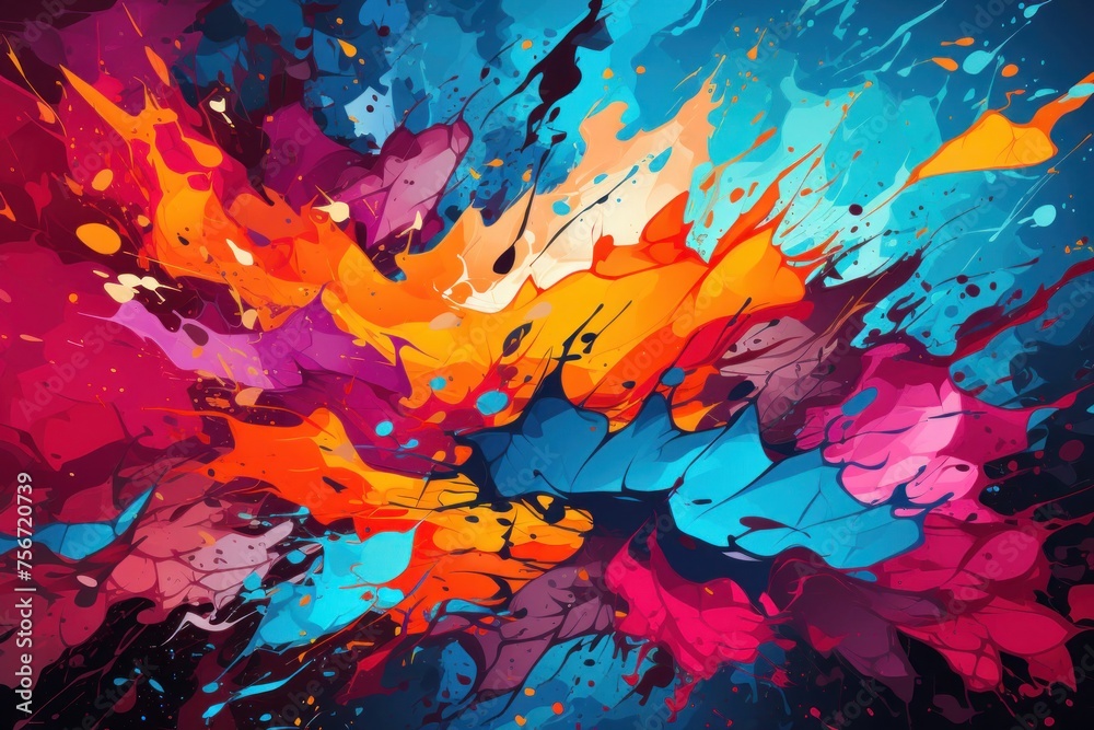 Colorful Paint Splattered on a Black Background Generative AI