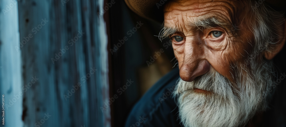 portrait of a wise old man with copy space