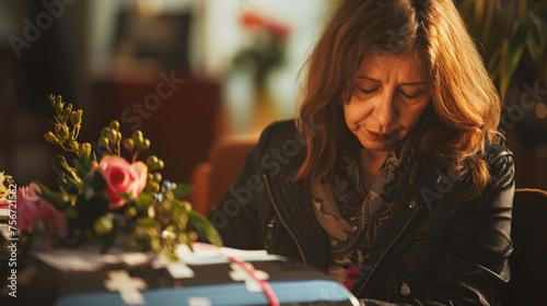 Sorrowful Reflection: Woman Grieving the Loss of a Loved One, Seeking Solace at a Funeral