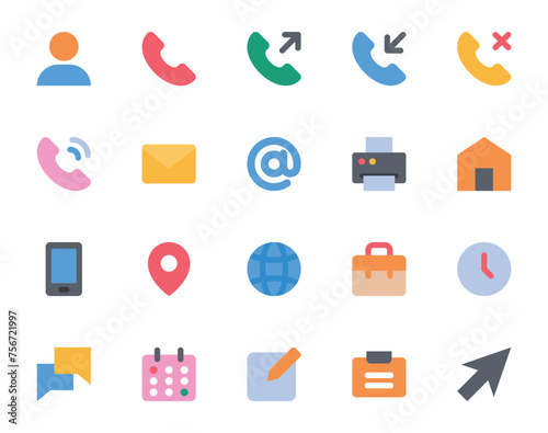 Flat color icons set for Contact.