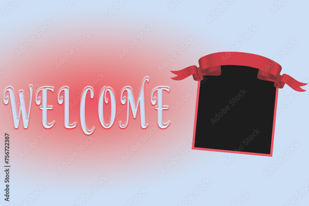Welcome to on red background card with photo frame Welcome to on red background card with photo frame