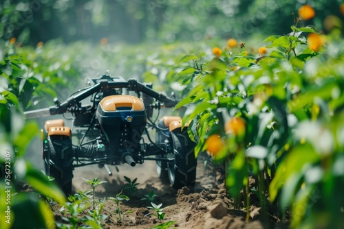 A tractor is actively working in the middle of a vast field, possibly plowing or cultivating the land.