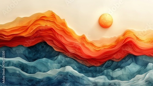 Artistic natural landscape background with handdrawn lines pattern.