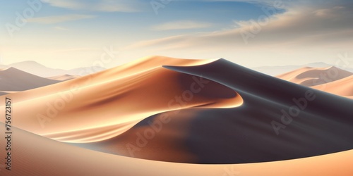 Majestic Desert Sand Dunes and Mountains Generative AI