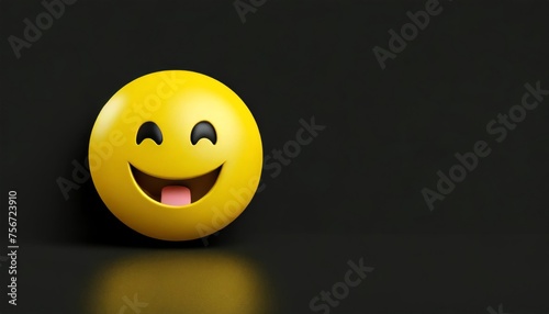 Vibrant yellow smiley face on a dark background with a reflective surface, conveying a sense of happiness and positivity