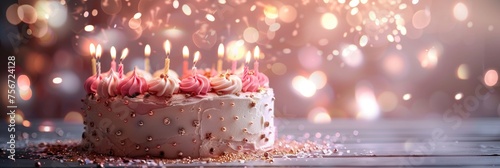Cake with Sparklers and Pink Candles