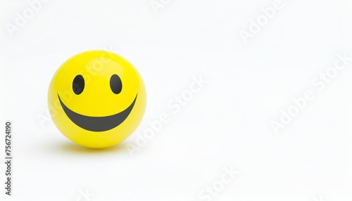 Classic yellow smiley face with a broad smile, placed on a white background, creating a minimalist happy concept.