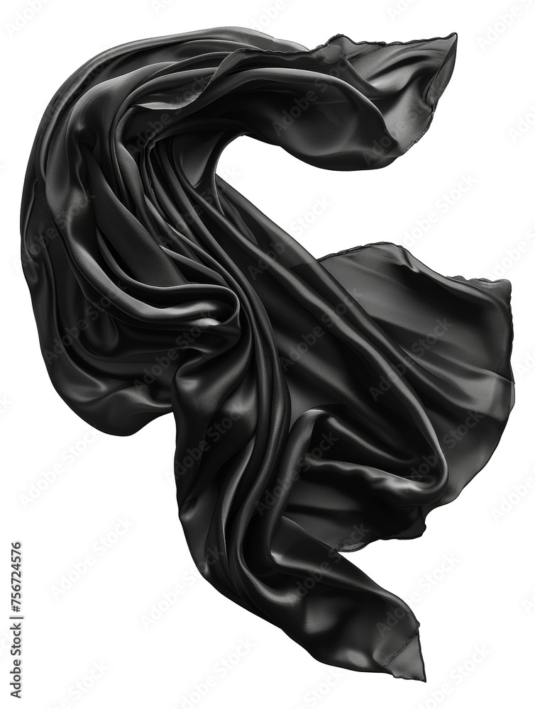 Elegant flowing black silk fabric, cut out - stock png. Elegant flowing black silk fabric, cut out - stock png.