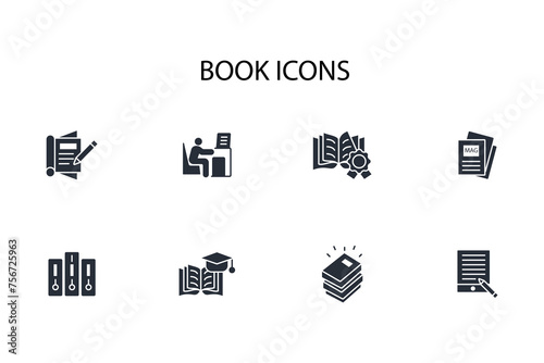 Book icon set.vector.Editable stroke.linear style sign for use web design,logo.Symbol illustration.