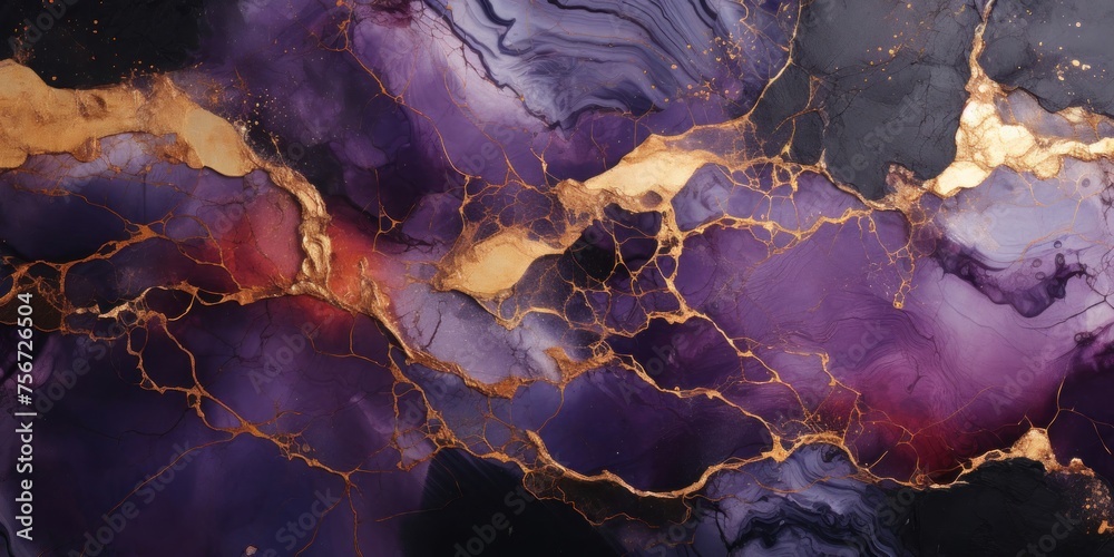 Close Up of a Purple and Gold Marble Generative AI Close Up of a Purple and Gold Marble Generative AI