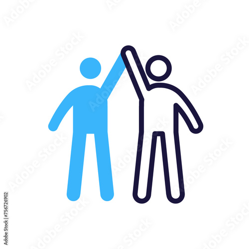 Team celebration icon with high five gesture between two people. Vector illustration symbol for success, partnership, celebration, friendship, agreement and positive interaction concept