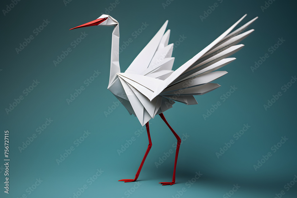 Fototapeta premium Paperstyle origami crane, ppaperstyle crane, paper crane, paperstyle animal