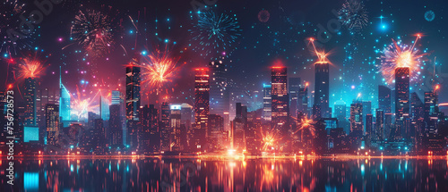 Modern and colorful fireworks illuminate startup environments marking achievements with brilliant displays
