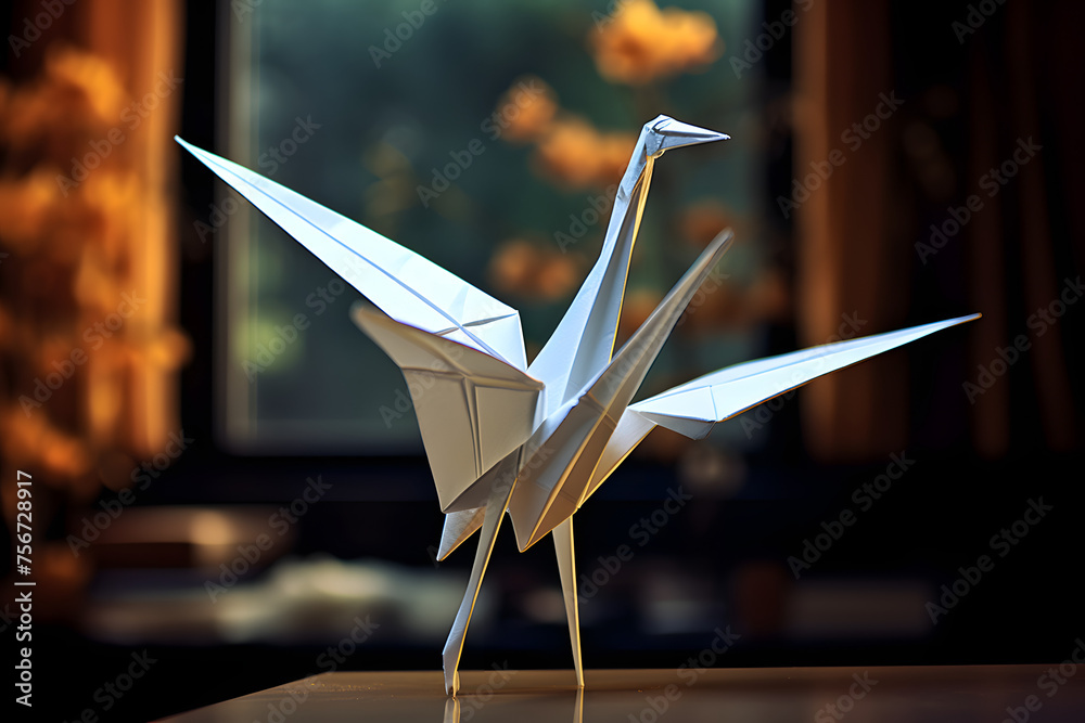 Fototapeta premium Paperstyle origami crane, ppaperstyle crane, paper crane, paperstyle animal