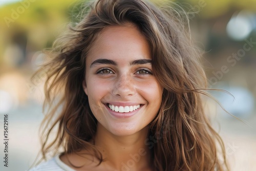 Portrait of a young woman with a radiant smile Highlighting her confidence and the importance of dental health and skincare
