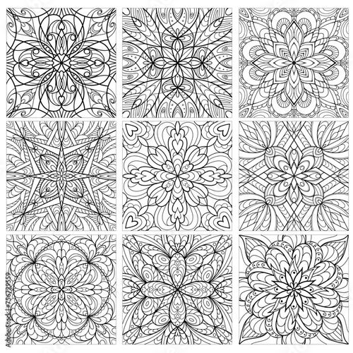 Outline Mandalas collection for coloring book. Anti-stress therapy patterns 