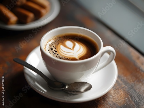 A Cup Of Coffee On A Saucer With A Spoon, top view