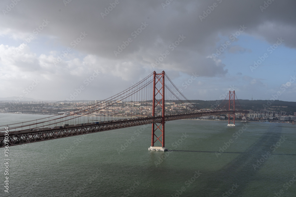 The 25 Aprile bridge is a suspension bridge over the Tagus River estuary