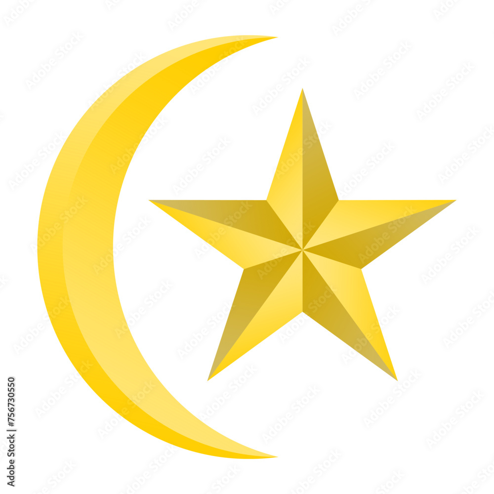 Moon and star gold vector. Moon and stars at night flat vector icon illustration isolated on white background Moon and star gold vector. Moon and stars at night flat vector icon illustration isolated on white background